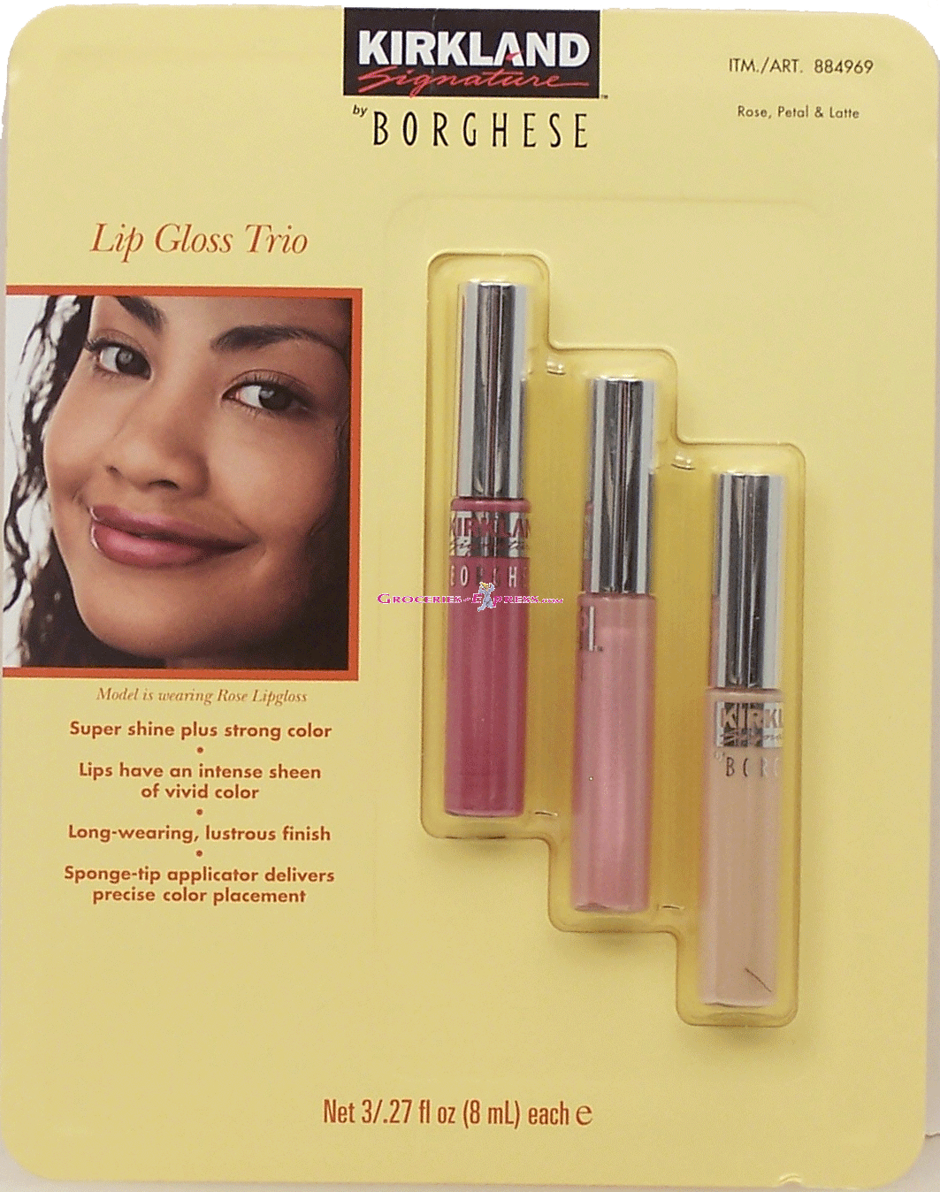 Kirkland Signature Borghese Lip glass trio; rose petal & latte, 3 .27-fl. oz. applicator tubes Full-Size Picture